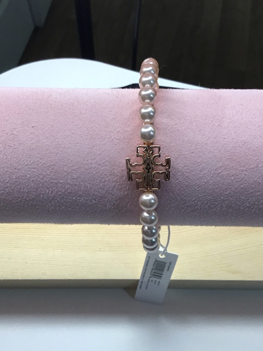Tory Burch Rose Gold Pearl Cuff Bracelet with Gold Logo